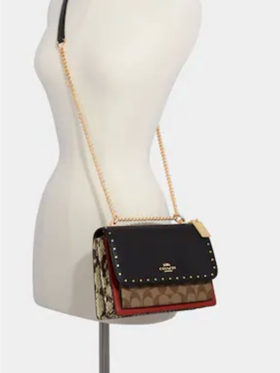 Coach Handbags - Coach Black Leather & Brown Signature Canvas Shoulder Bag with Gold Hardware